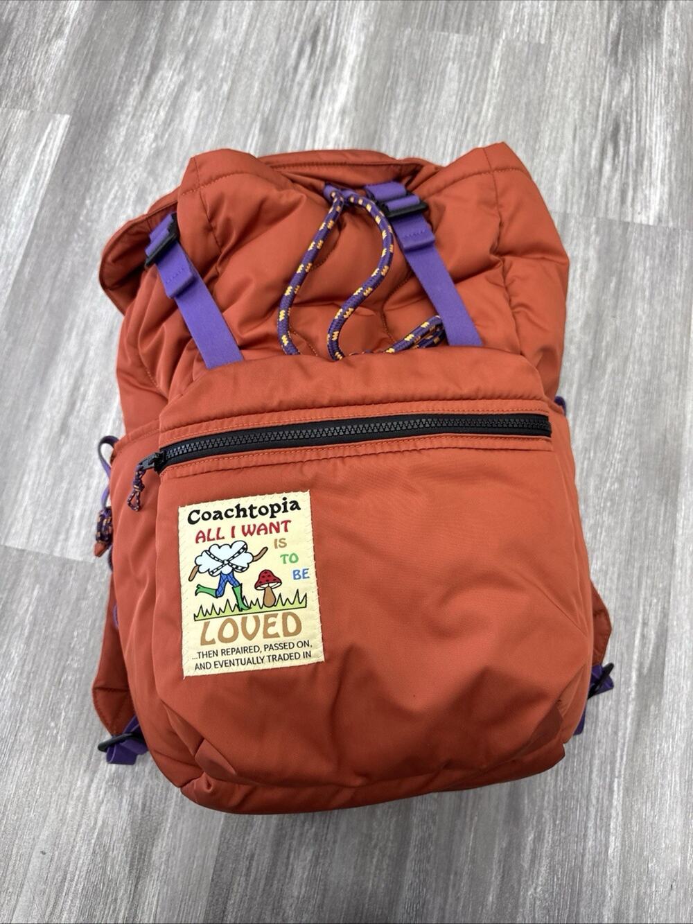 Coachtopia Loop Backpack Orange/Purple - "All I Want Is To Be Loved" EUC